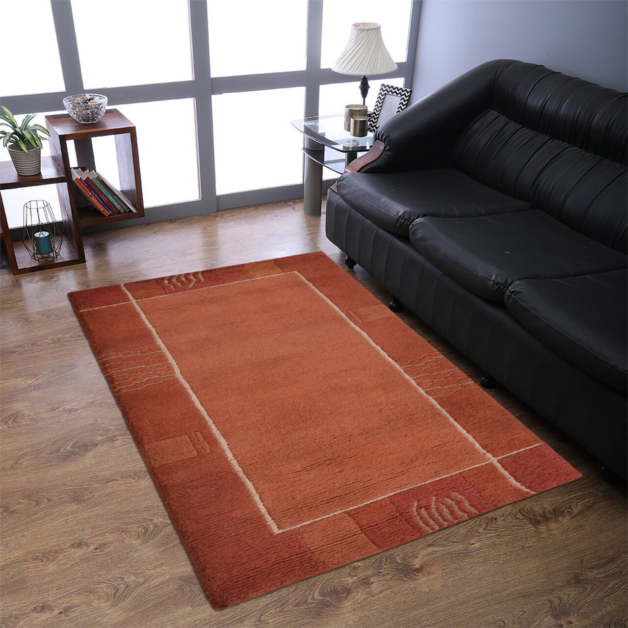 Edge Collections - 5'7'' x 7'10'' - Orange - Contemporary Hand Knotted Area Rug - 1 Piece